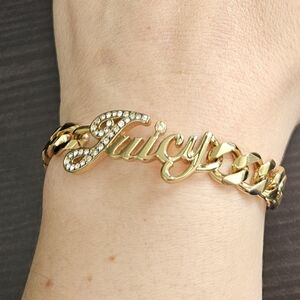 Juicy Couture Vintage "JUICY" Crystal Gold Tone Magnetic Clasp Bracelet EUC